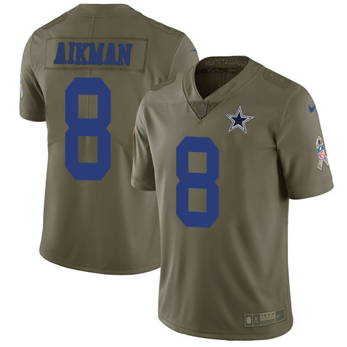 Nike Cowboys #8 Troy Aikman Olive Men's Stitched NFL Limited Salute To Service Jersey